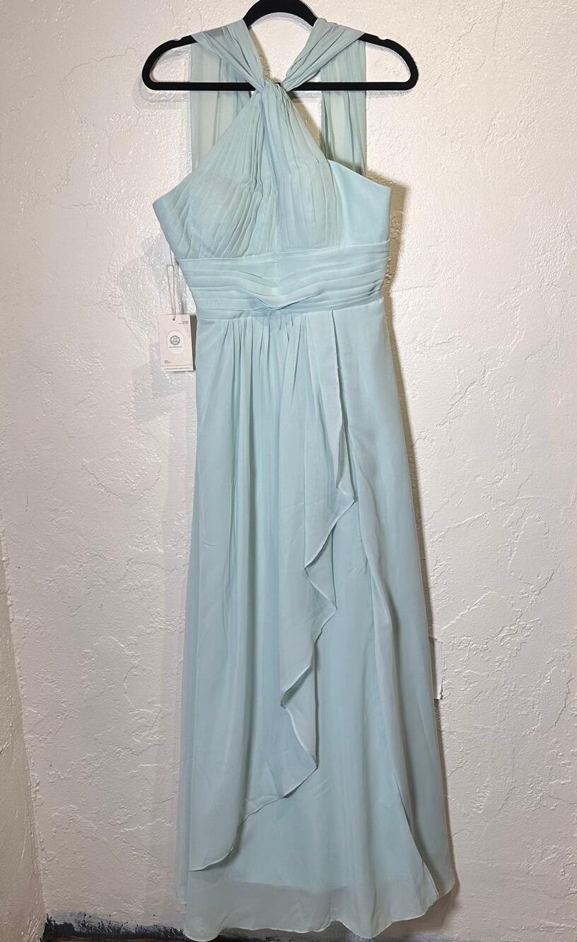 NWT Chiffon Formal Maxi Dress Size 6 Small Mint Green Halter Neck Pleated Bodice